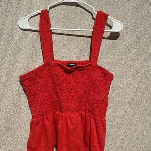 Express Red Polka‎ Dot Smocked Peplum Top Sleeveless Square Neck Womens XS